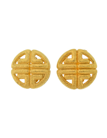Givenchy Vintage 1980s Large Golden Textured Logo Earrings