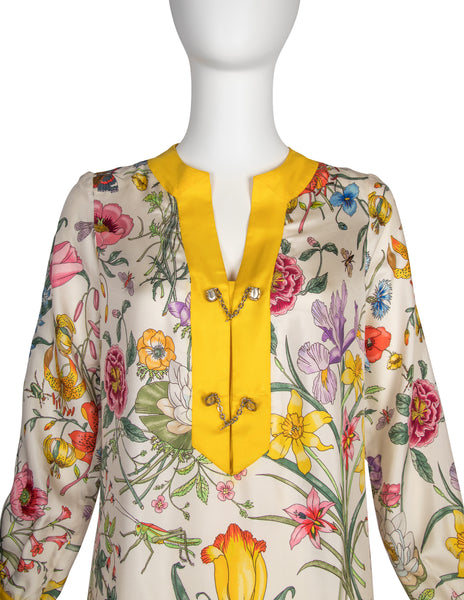 Gucci Vintage 1960s Iconic Flora Silk Tunic Mini Dress