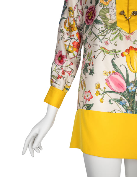 Gucci Vintage 1960s Iconic Flora Silk Tunic Mini Dress