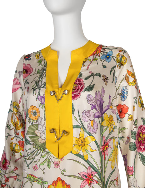 Gucci Vintage 1960s Iconic Flora Silk Tunic Mini Dress
