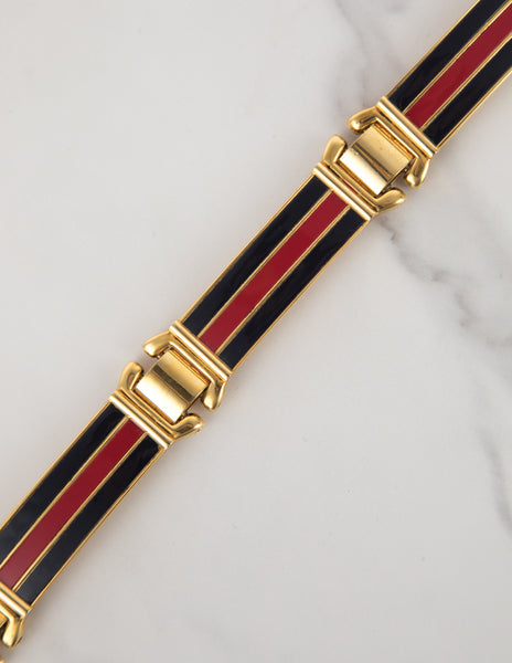 Gucci Vintage Golden Red Black Enamel Striped Belt