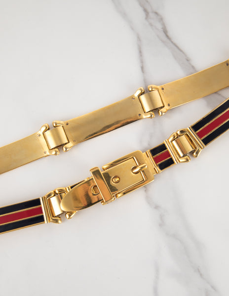 Gucci Vintage Golden Red Black Enamel Striped Belt