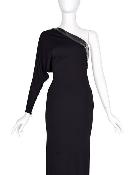 Gucci Vintage AW 2009 by Frida Giannini Black Draping Jersey Asymmetrical One Shoulder Gown