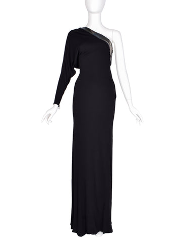 Gucci Vintage AW 2009 by Frida Giannini Black Draping Jersey Asymmetrical One Shoulder Gown