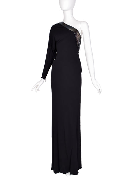 Gucci Vintage AW 2009 by Frida Giannini Black Draping Jersey Asymmetrical One Shoulder Gown