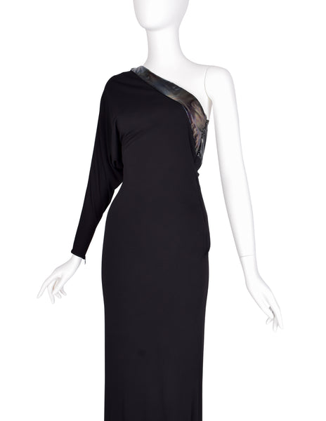 Gucci Vintage AW 2009 by Frida Giannini Black Draping Jersey Asymmetrical One Shoulder Gown