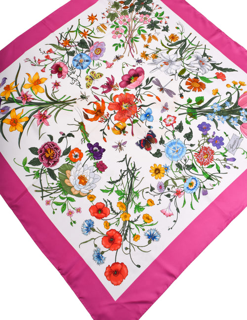 Gucci Iconic Flora by Vittorio Accornero Pink Border Silk Scarf
