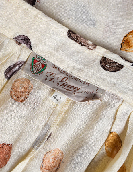 Gucci Vintage Gorgeous Artsy Fruit Print Cream Linen Skirt