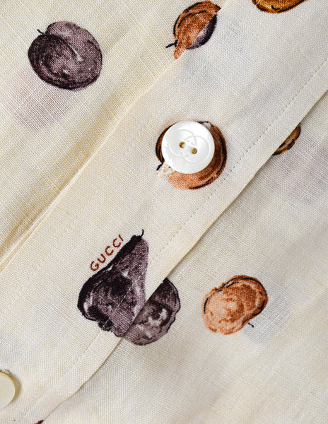 Gucci Vintage Gorgeous Artsy Fruit Print Cream Linen Skirt