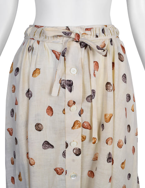 Gucci Vintage Gorgeous Artsy Fruit Print Cream Linen Skirt