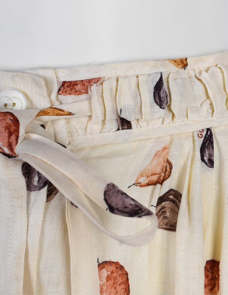Gucci Vintage Gorgeous Artsy Fruit Print Cream Linen Skirt