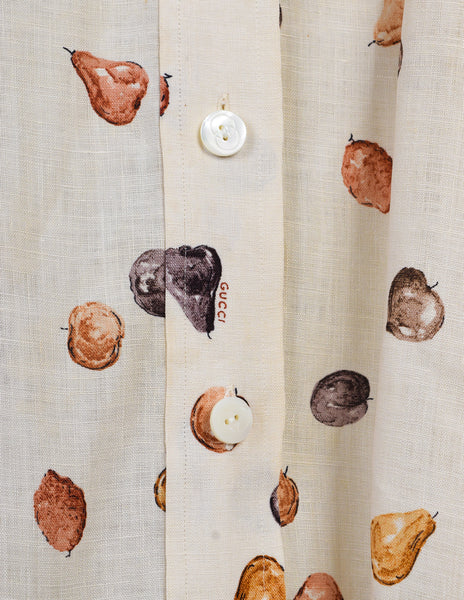 Gucci Vintage Gorgeous Artsy Fruit Print Cream Linen Skirt