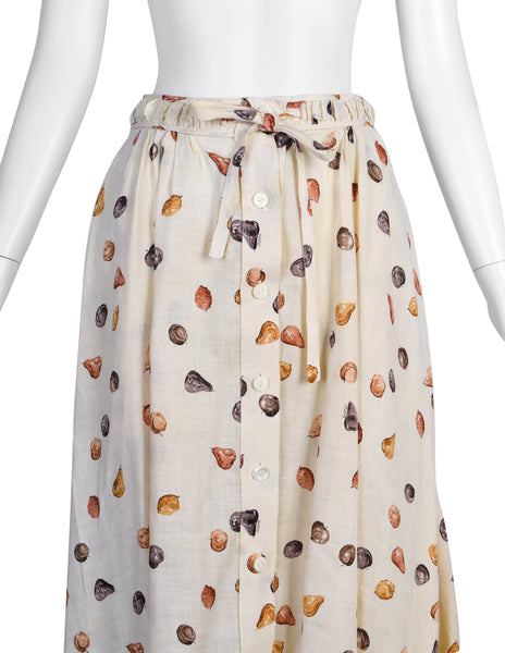 Gucci Vintage Gorgeous Artsy Fruit Print Cream Linen Skirt