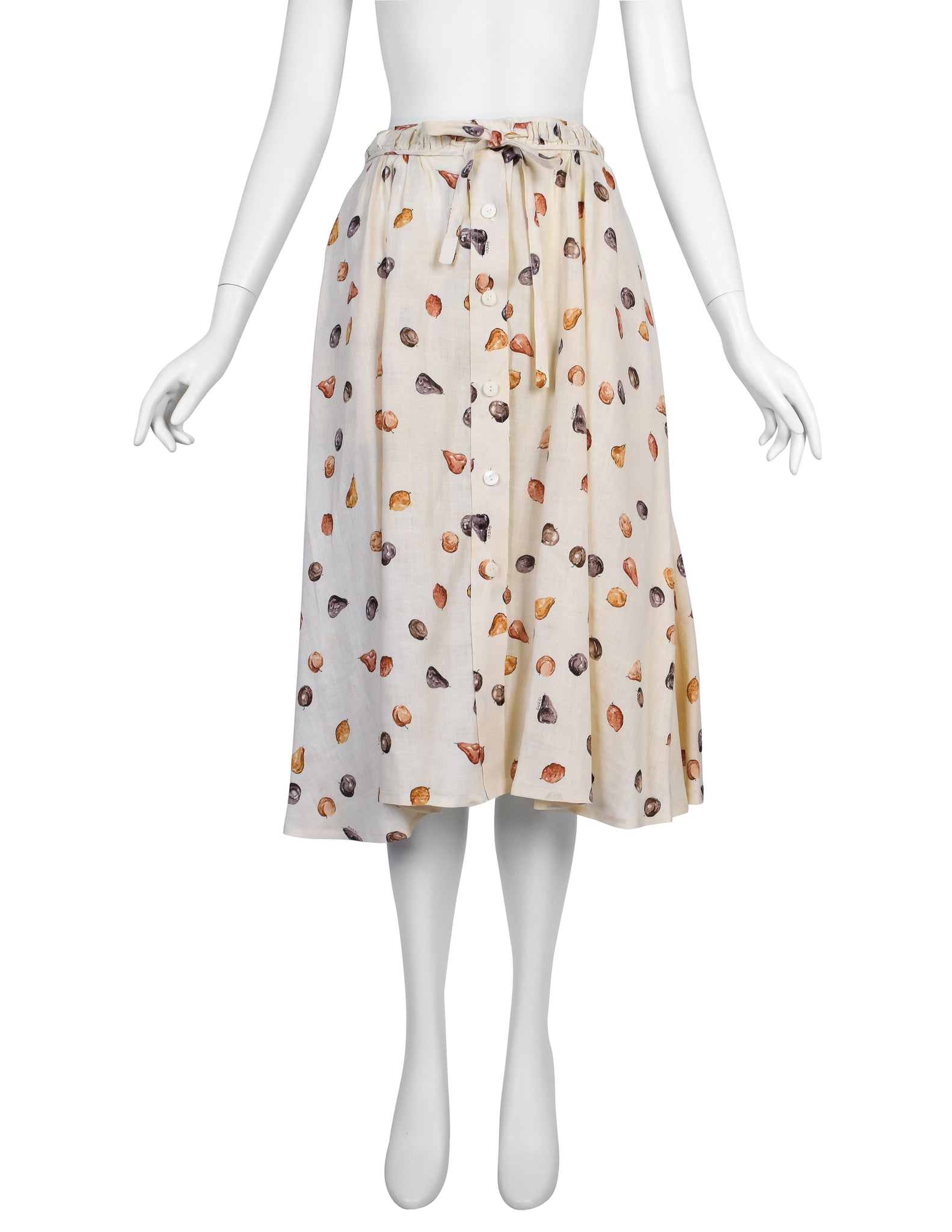 Gucci Vintage Gorgeous Artsy Fruit Print Cream Linen Skirt