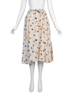 Gucci Vintage Gorgeous Artsy Fruit Print Cream Linen Skirt