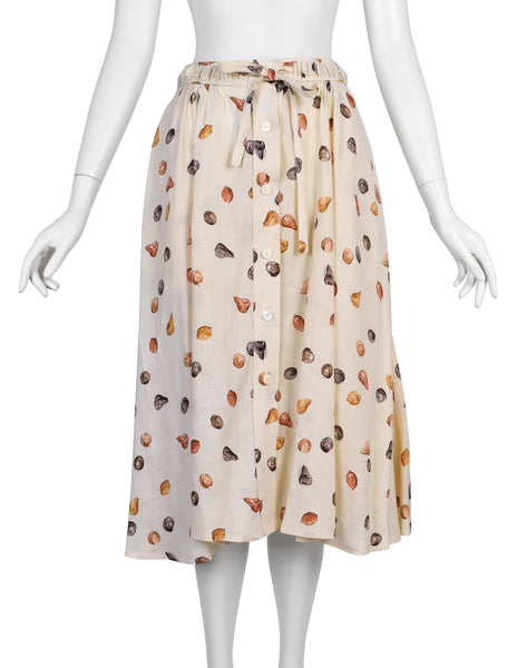 Gucci Vintage Gorgeous Artsy Fruit Print Cream Linen Skirt