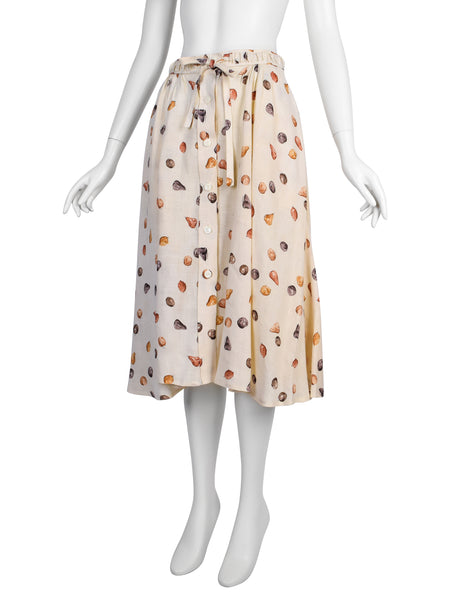 Gucci Vintage Gorgeous Artsy Fruit Print Cream Linen Skirt