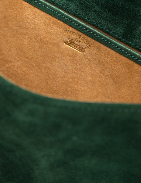 Gucci Vintage Original 1970s Green Suede Large Golden GG Logo Blondie Clutch Bag