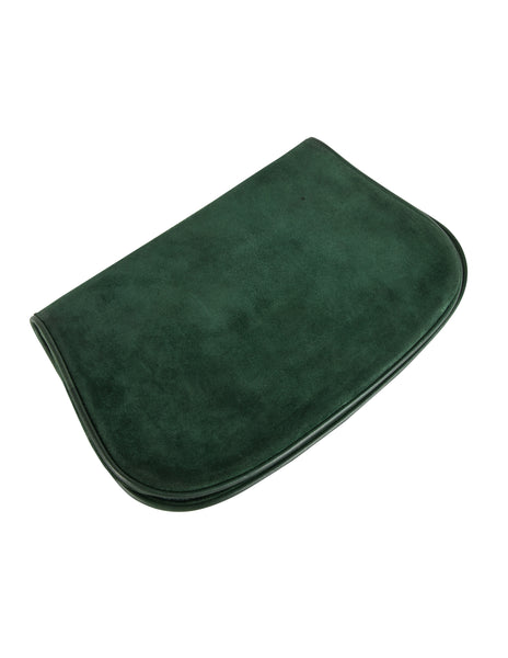 Gucci Vintage Original 1970s Green Suede Large Golden GG Logo Blondie Clutch Bag