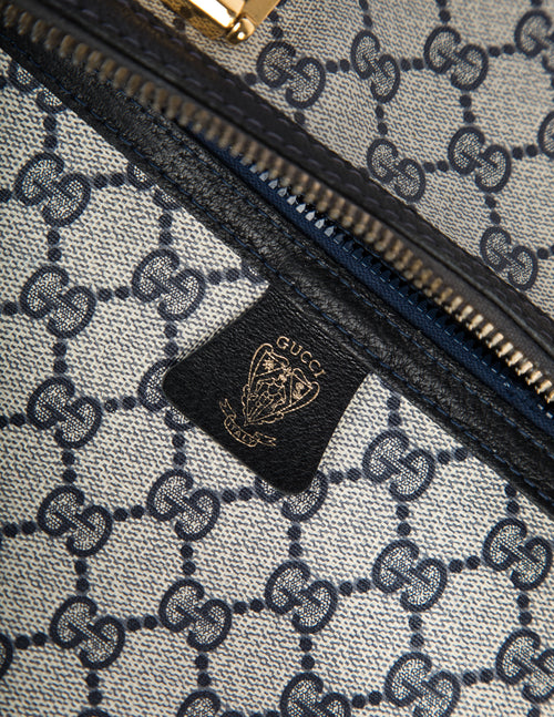 Gucci Vintage 1970s Blue Monogram Large Top Handle Tote Bag