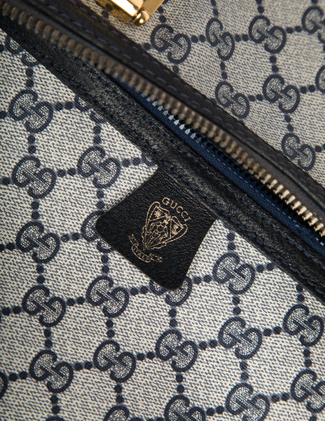 Gucci Vintage 1970s Blue Monogram Large Top Handle Tote Bag