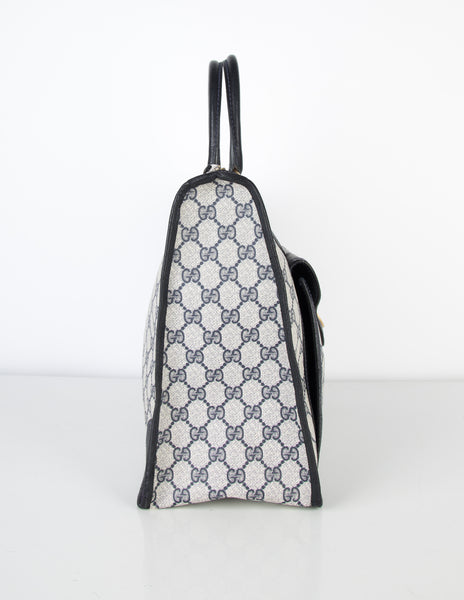 Gucci Vintage 1970s Blue Monogram Large Top Handle Tote Bag