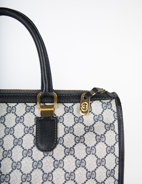 Gucci Vintage 1970s Blue Monogram Large Top Handle Tote Bag