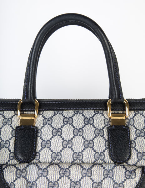 Gucci Vintage 1970s Blue Monogram Large Top Handle Tote Bag