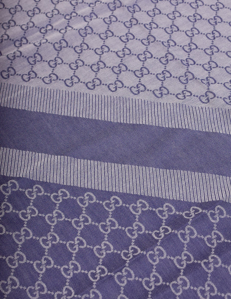 Gucci Vintage Shades of Blue GG Monogram Silk Wool Oversized Shawl Pashmina Scarf