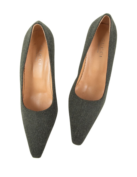 Gucci Vintage Charcoal Sage Wool Pumps