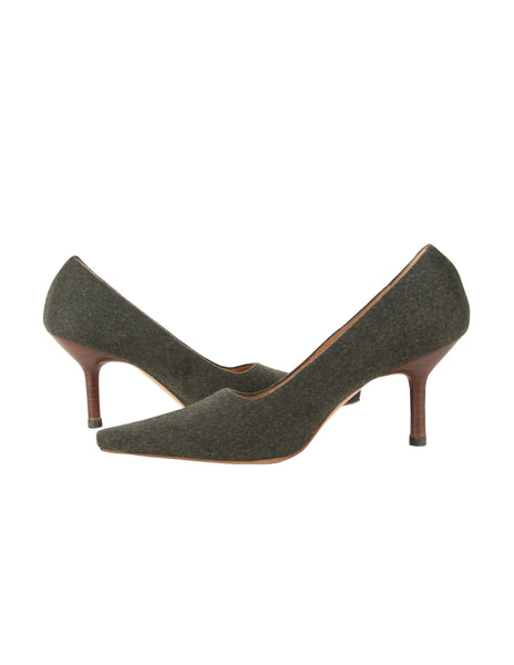 Gucci Vintage Charcoal Sage Wool Pumps