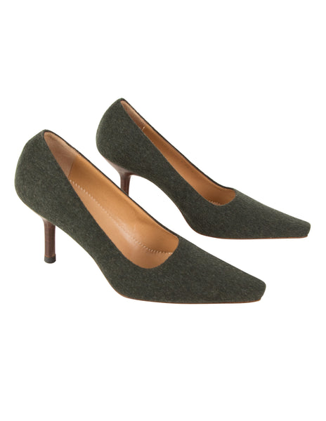 Gucci Vintage Charcoal Sage Wool Pumps