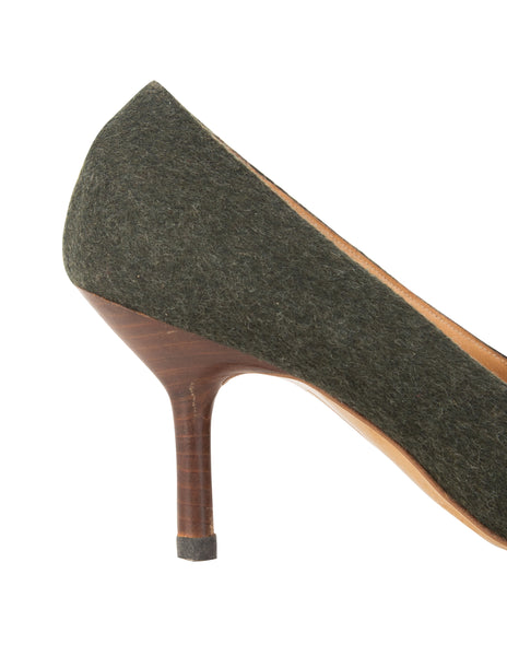 Gucci Vintage Charcoal Sage Wool Pumps