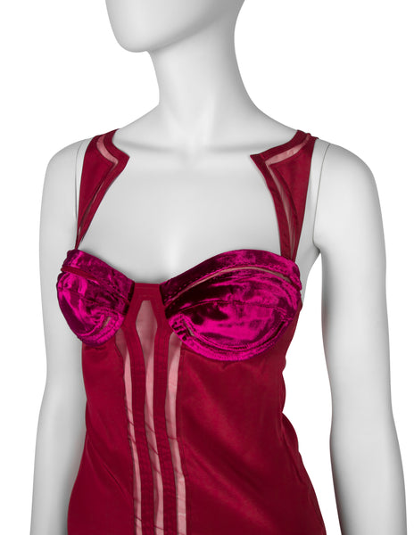 Gucci Vintage SS 2005 by Alessandra Facchinetti Raspberry Silk and Velvet Bustier Top