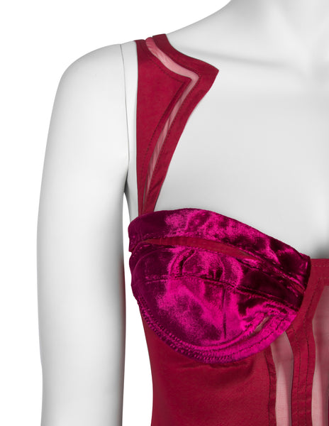 Gucci Vintage SS 2005 by Alessandra Facchinetti Raspberry Silk and Velvet Bustier Top