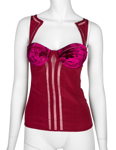 Gucci Vintage SS 2005 by Alessandra Facchinetti Raspberry Silk and Velvet Bustier Top