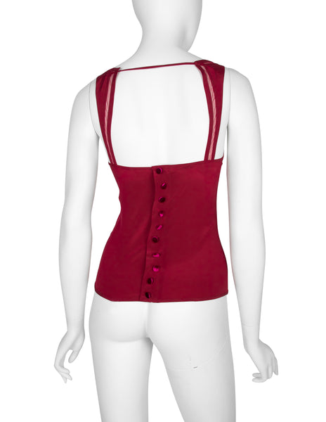 Gucci Vintage SS 2005 by Alessandra Facchinetti Raspberry Silk and Velvet Bustier Top