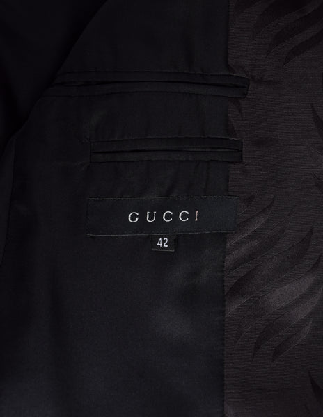 Gucci Vintage AW 2002 by Tom Ford Blackened Purple Leaf Silk Jacquard Blazer Jacket