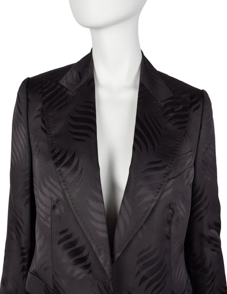 Gucci Vintage AW 2002 by Tom Ford Blackened Purple Leaf Silk Jacquard Blazer Jacket