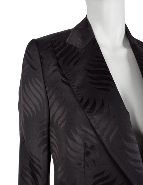 Gucci Vintage AW 2002 by Tom Ford Blackened Purple Leaf Silk Jacquard Blazer Jacket