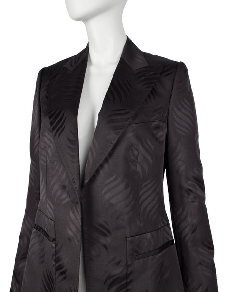 Gucci Vintage AW 2002 by Tom Ford Blackened Purple Leaf Silk Jacquard Blazer Jacket