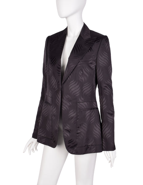 Gucci Vintage AW 2002 by Tom Ford Blackened Purple Leaf Silk Jacquard Blazer Jacket