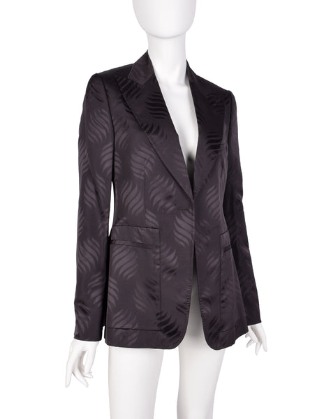 Gucci Vintage AW 2002 by Tom Ford Blackened Purple Leaf Silk Jacquard Blazer Jacket