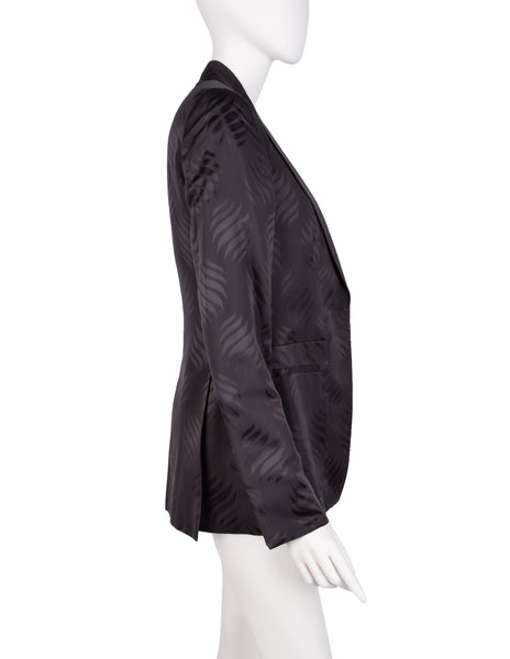 Gucci Vintage AW 2002 by Tom Ford Blackened Purple Leaf Silk Jacquard Blazer Jacket