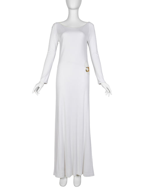 Gucci by Tom Ford Vintage AW 1996 Legendary White Jersey & Mariner Link Cutout Gown Gucci by Tom Ford Vintage AW 1996 Legendary White Jersey & Mariner Link Cutout Gown
