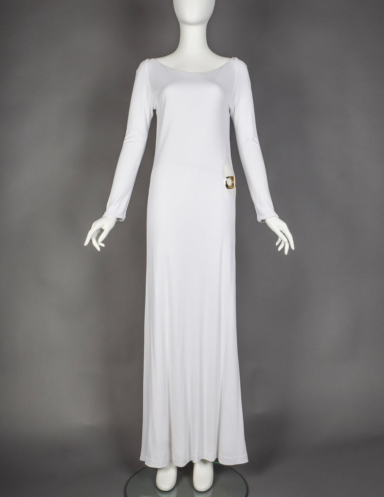 tom ford white dress $2200 Draped V-neck Cocktail Dress,42 (M)- NWT Halterneck Evening Dress With Ruffle Detail Deep V TOM FORD Turtleneck Long Dress
