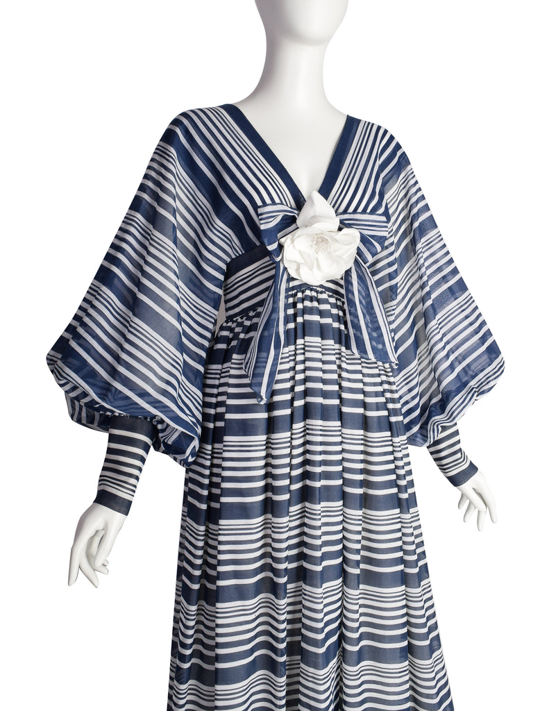Geoffrey Beene Vintage Early 1970s Blue White Striped Flower Bishop Sl Amarcord Vintage Fashion Geoffrey Beene Vintage Early 1970s Blue White Striped Flower Bishop Sl Amarcord Vintage Fashion