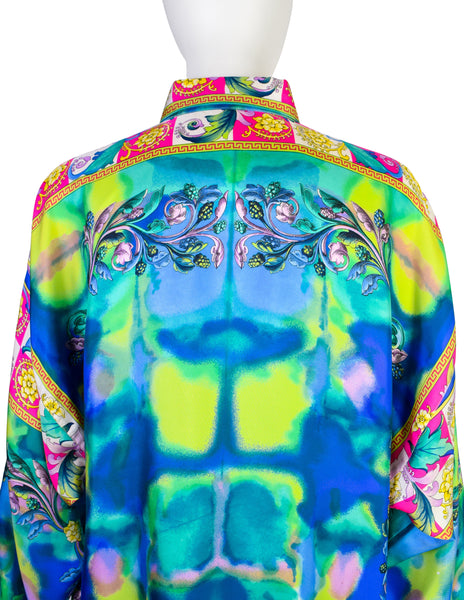 Gianni Versace Vintage SS 1994 Men's Baroque Tropical Floral Medusa Watercolor Print Button Up Shirt