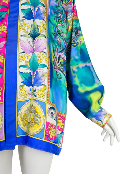 Gianni Versace Vintage SS 1994 Men's Baroque Tropical Floral Medusa Watercolor Print Button Up Shirt