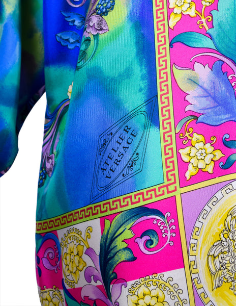 Gianni Versace Vintage SS 1994 Men's Baroque Tropical Floral Medusa Watercolor Print Button Up Shirt